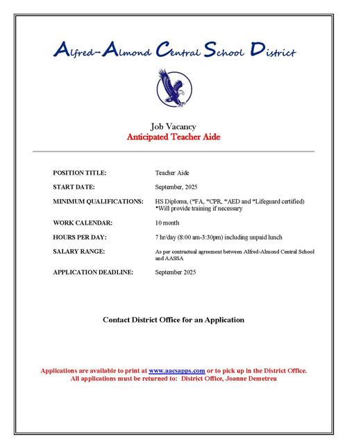 Teacher Aide opening